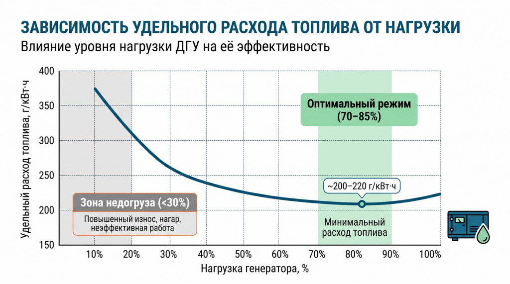 эффективность и зоны нагрузки ДГУ